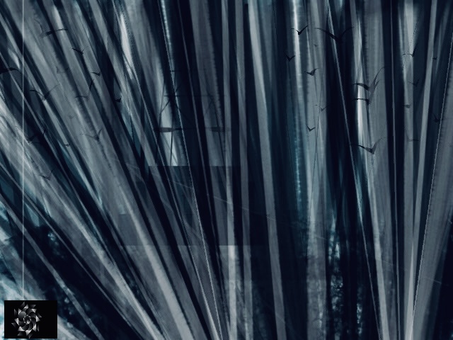 An illustration of a sheer blue curtain with peek at birds near a at sea tower. Has the cryptech kingdom logo in the corner