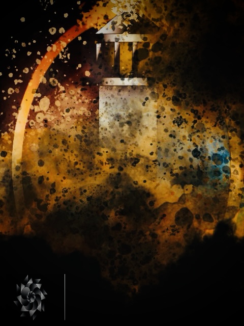 A digital illustration of a damaged photograph of a lighthouse on fire. Has the cryptech kingdom logo.