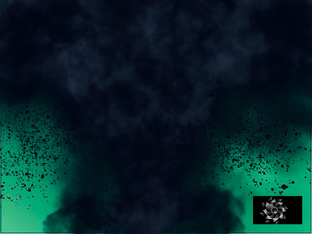 Digital Illustration. A tornado forms nearing EF level strength with a green sky and debris. Has the cryptech kingdom logo